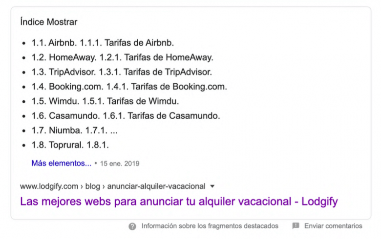 Fragmento destacado en Google