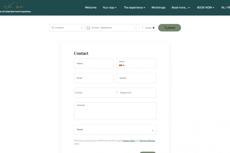 Vacation Rental Website Contact Page