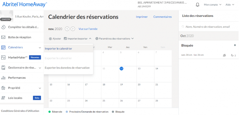 Abritel calendrier de réservations