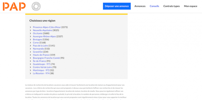 Régions annonces Pap Vacances