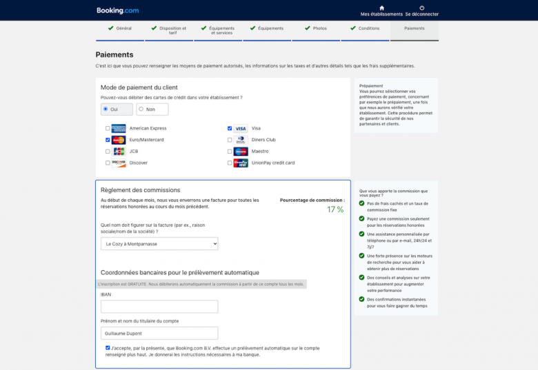 Paiements annonce Booking