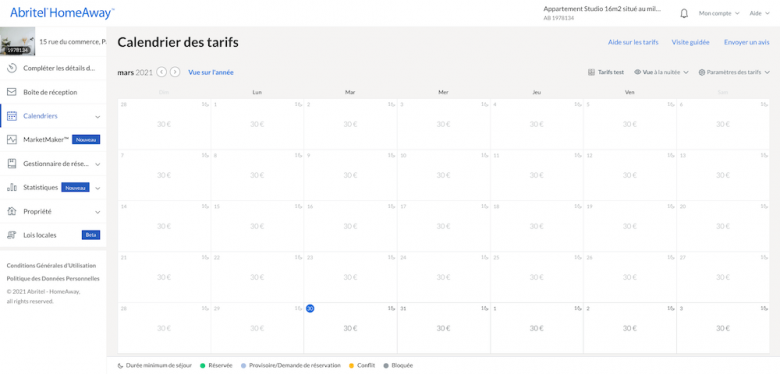 Calendrier des tarifs Abritel