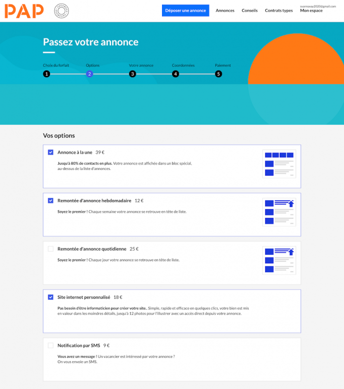 Options annonce Pap Vacances espace annonceur