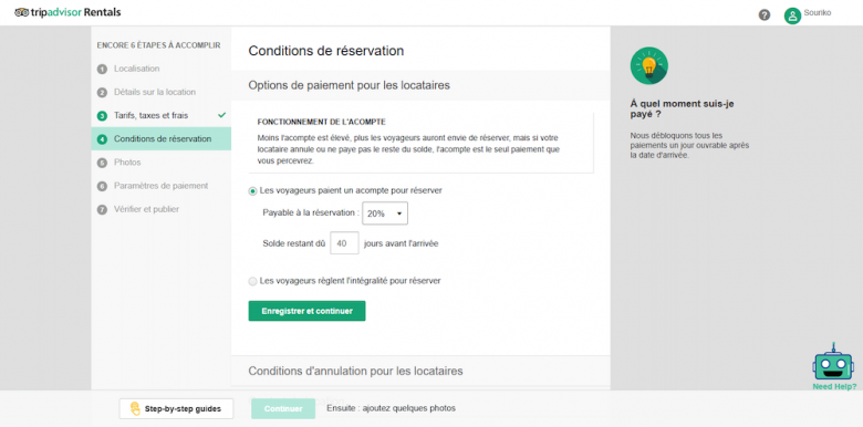 Conditions de réservation annonce Tripadvisor