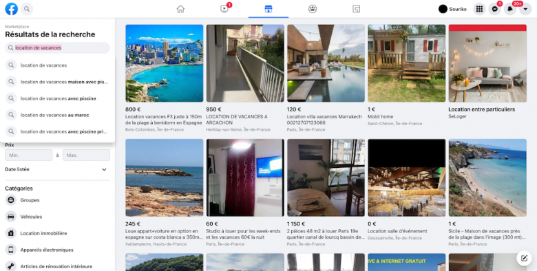 Facebook MarketPlace Location de Vacances