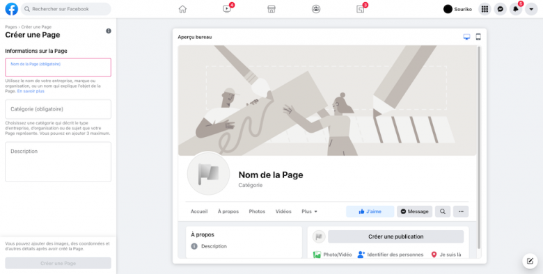 Facebook créer une page