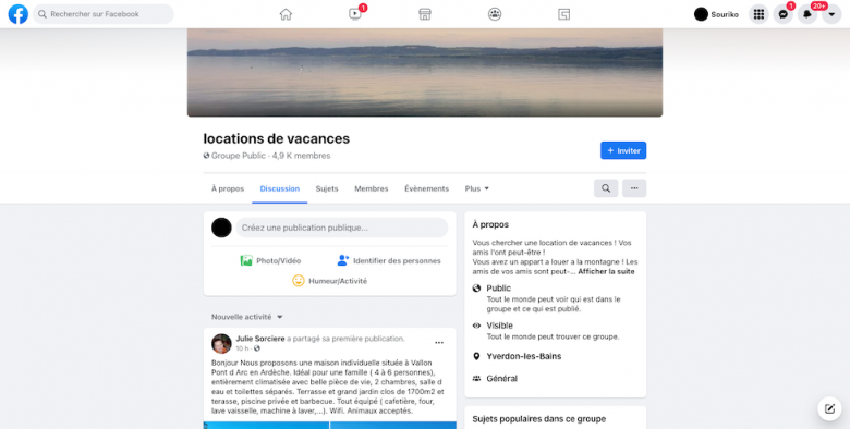 Groupe facebook de location de vacances