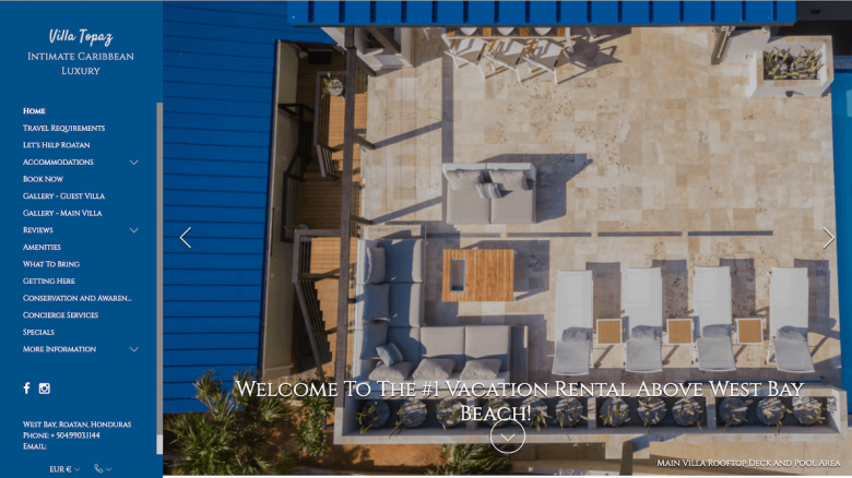 Site web de Villa Topaz réalisé avec Lodgify
