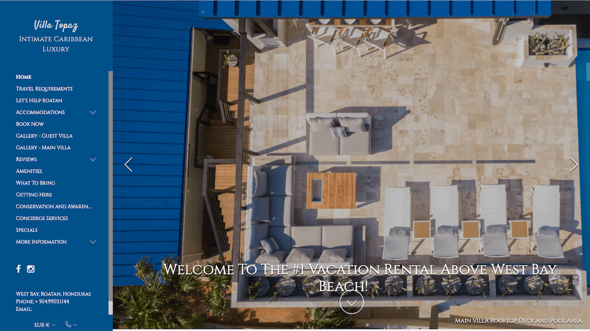 Site web de Villa Topaz réalisé avec Lodgify
